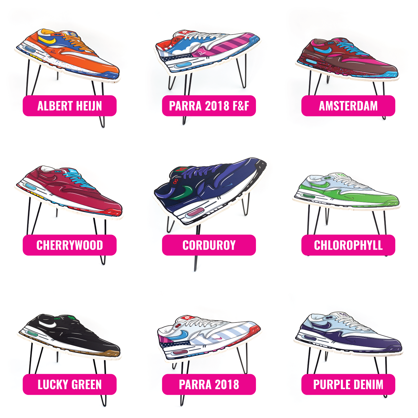 Hyprints Nike Air Max 1 Table Friends & Family Parra Patta Sneaker Art