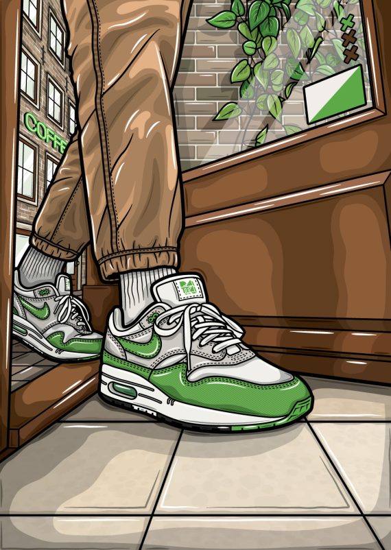 A weekend in Amsterdam coffeeshop air max 1 sneaker art chlorophyll patta